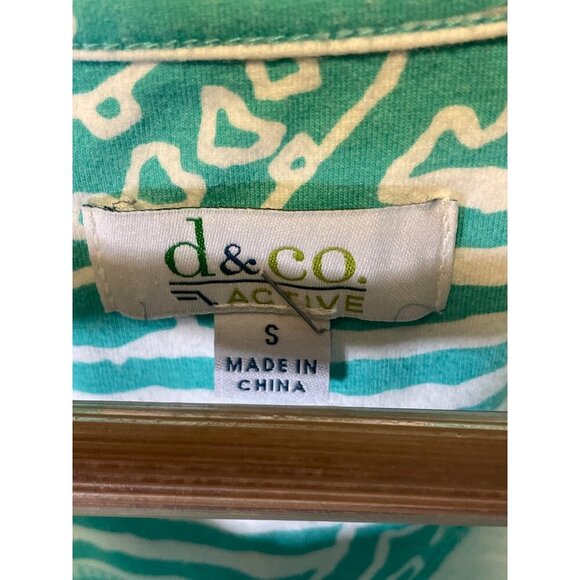 D & Co Active Green Striped Paisley Print Short Sleeve Round Neck Top SZ Small - Picture 4 of 6